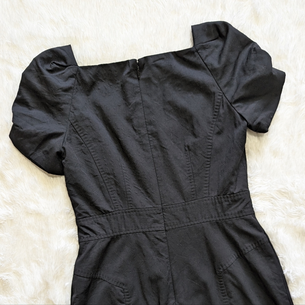 Anne Klein 98% Wool $350 Puff Sleeve Square Neck Knee Length Sheath Dress - Picture 6 of 15